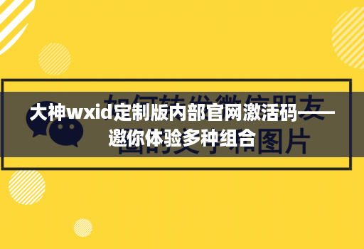 大神wxid定制版内部官网激活码——邀你体验多种组合