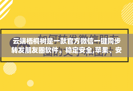 <strong>云端</strong>梧桐树是一款官方微信一键同步转发朋友圈软件。稳定安全,苹果、安卓、华为手机通用