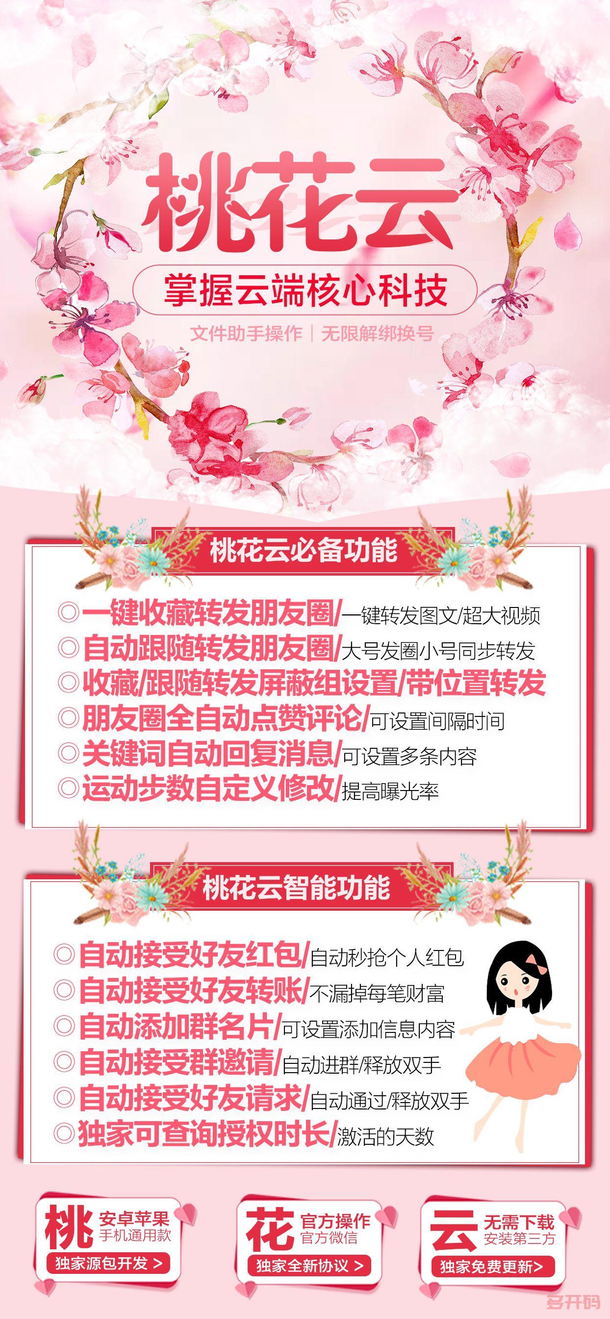 【新款云端转发桃花仙官网更新使用地址月卡季卡年卡激活授权码卡密】官方一键转发稳定营销工具支持同步跟随朋友圈语音转发