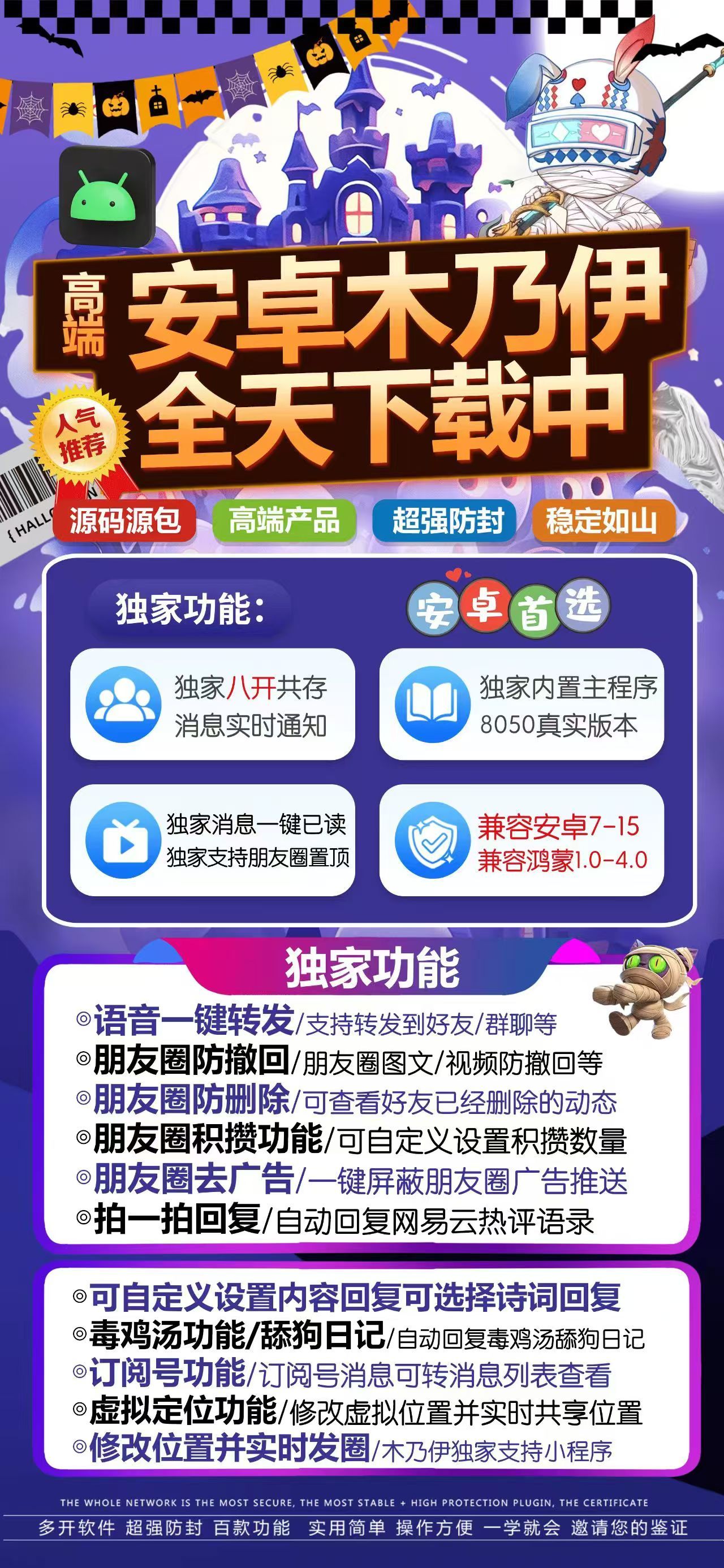 【安卓微信分身木乃伊授权码卡密购买】语音一键转发/支持转发到好友/群聊/朋友圈防撤回/朋友圈图文/视频防撤回/虚拟定位功能/修改虚拟位置并实时共享位置